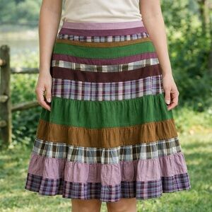 Calypso Sz M Silk Patchwork A-Line Tiered Lined Skirt